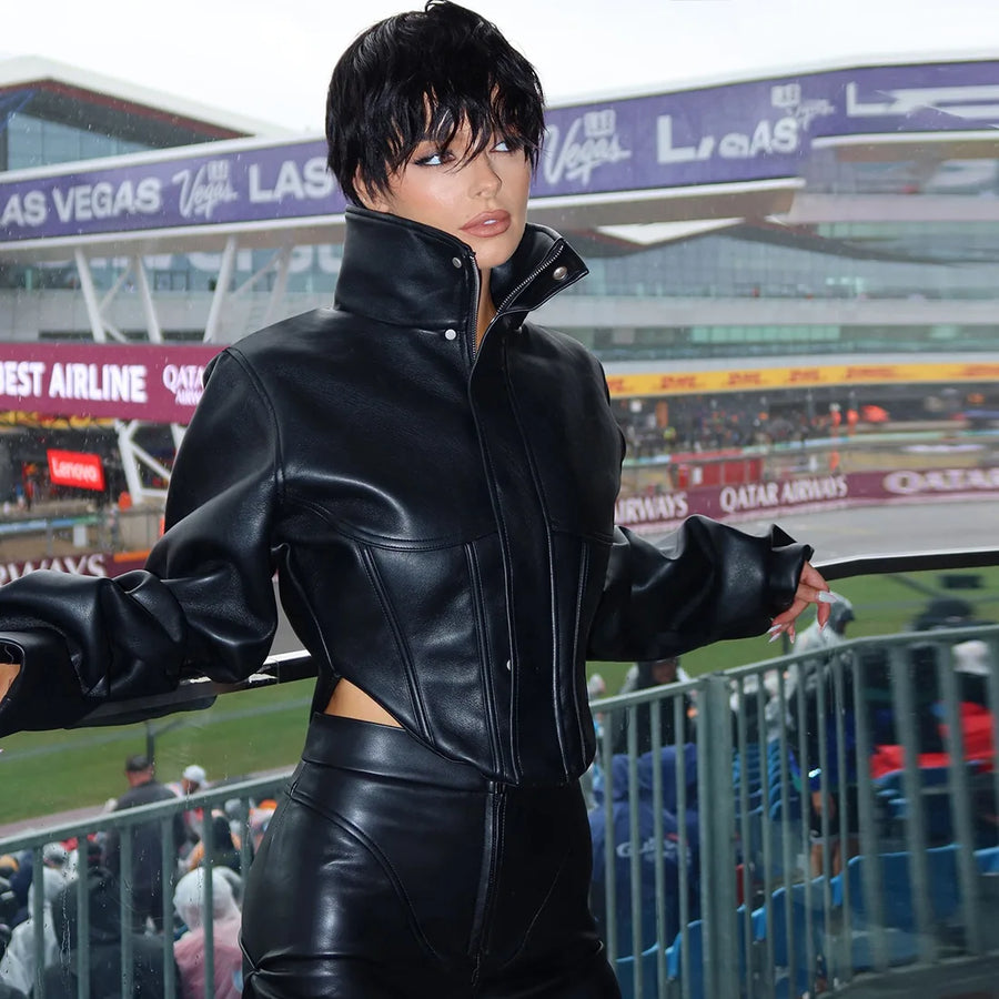 Women's Faux Leather Long Sleeve Crop Jacket
