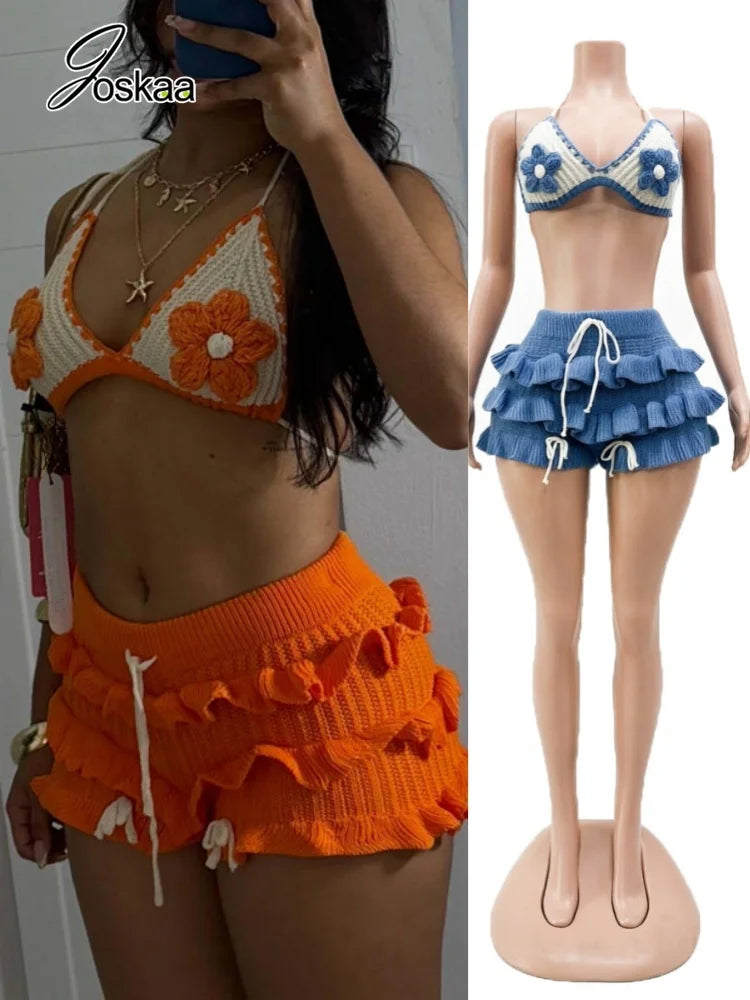 Women's Floral Print Knit Ribbed Swimwear Bikini Set – Women's Fashion Wholesale – Front View