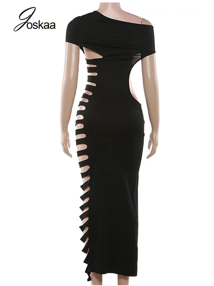 Women's Cutout Sleeveless Bodycon Maxi Dress Black – Detail View