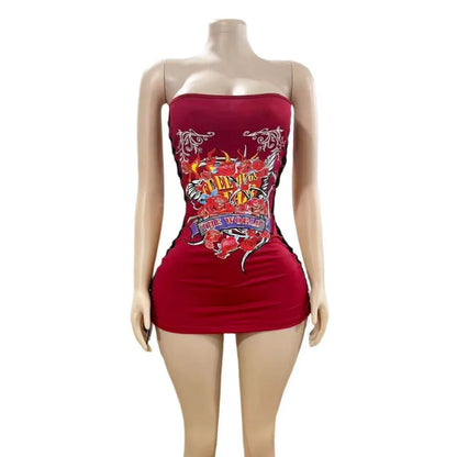 Women's Cutout Strapless Aesthetic Side Mini Dress