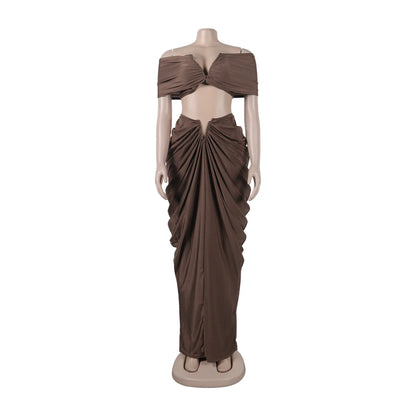 Women's Ruched Maxi Elegant Wrap Chest Two Piece Set