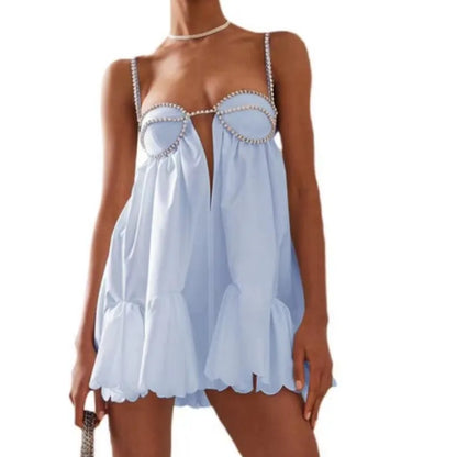 Women's Rhinestone Trim Spaghetti Strap Mini Dress