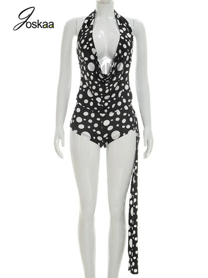 Women's Polka Dot Backless Halter Two Piece Set White – Back View