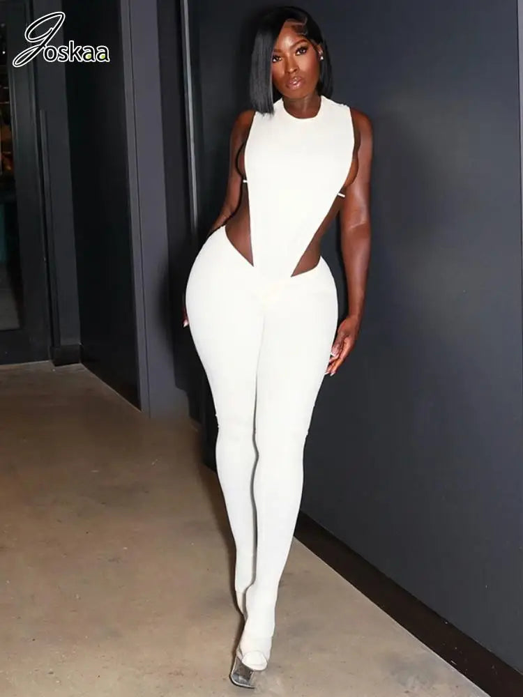 Wholesale Women's Cutout Sleeveless Two Piece Set White – Side View