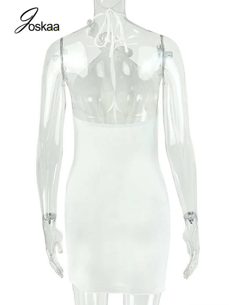 Women's Backless Halter Sleeveless Mini Dress White – Detail View