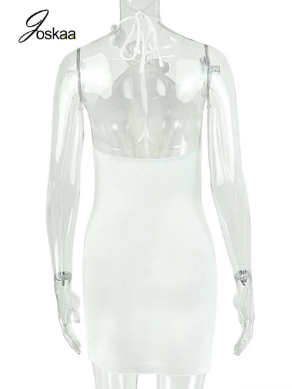 Women's Backless Halter Sleeveless Mini Dress White – Detail View