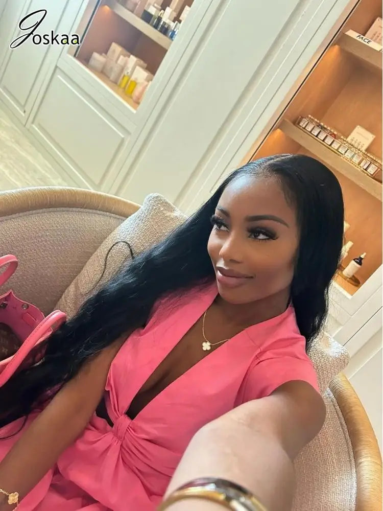 Wholesale Women's Elegant Deep V-neck Maxi Dress Pink – Side View