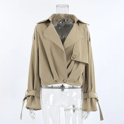 Women's Long Sleeve Fall Khaki Notched Jacket
