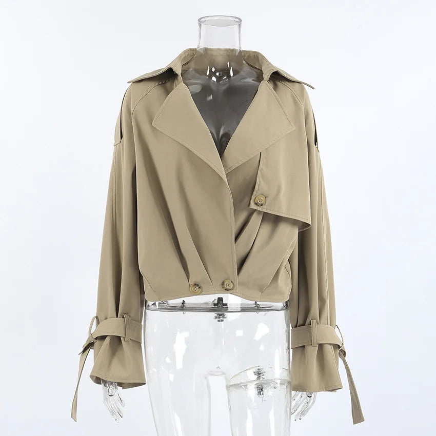 Women's Long Sleeve Fall Khaki Notched Jacket
