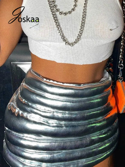 Women's High Waist Mini Silver Strench Work Skirt 10 – Side View