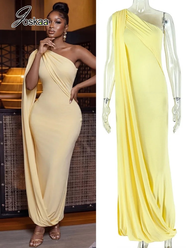 Women's Ruched Sleeveless One Shoulder Bodycon Maxi Dress - Women's Fashion Wholesale - Front View