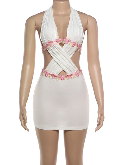 Women's Floral Print Backless Cutout Mini Dress