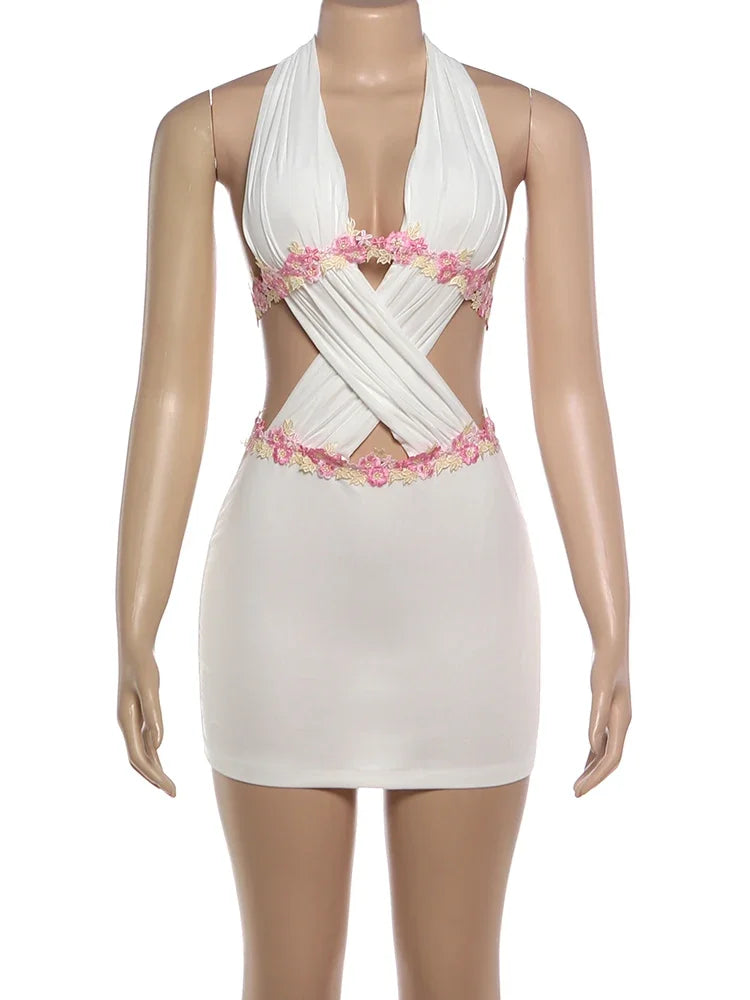 Women's Floral Print Backless Cutout Mini Dress