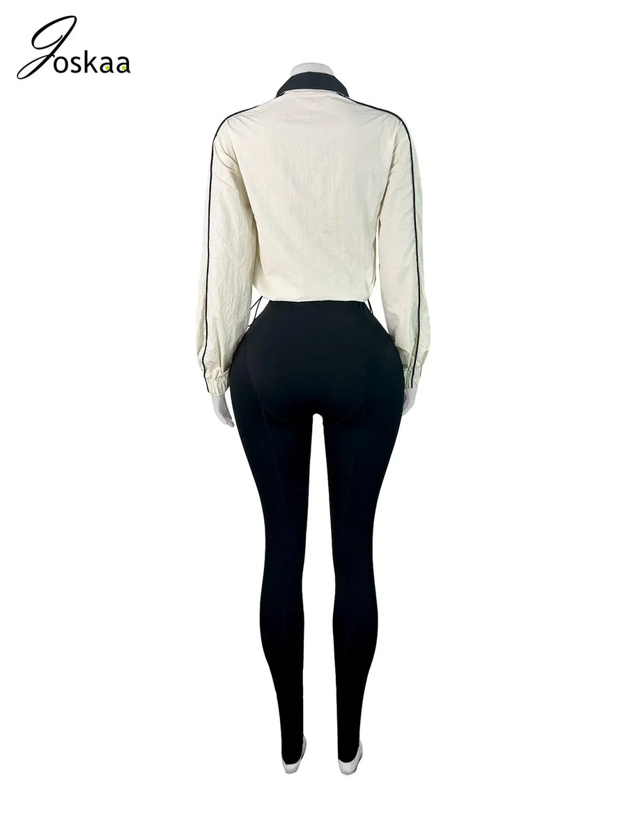 Women's Long Sleeve Sporty Nylon Full Two Piece Set Light Blue – Detail View