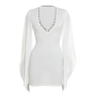 Women's Lace V-neck Long Sleeve Bodycon Mini Dress - Additional View 7