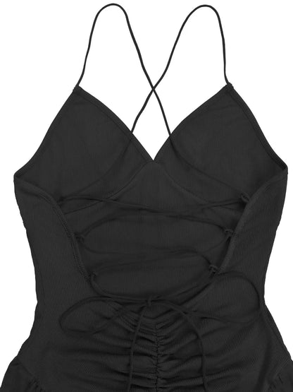 Women's Mesh Lace V-neck Sleeveless Romper - Model Wearing Style