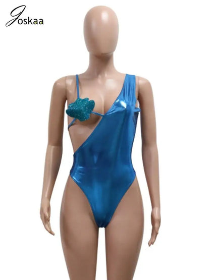 Women's Sequin Cutout Swimwear Bronzing Shiny Bikini Set Silver – Back View