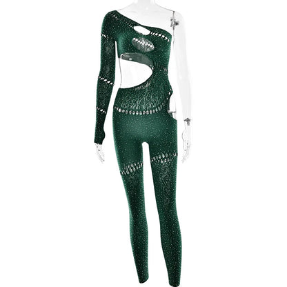 Women's Rhinestone Backless Cutout Romper