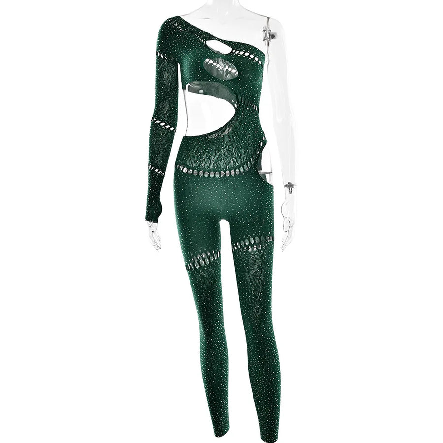 Women's Rhinestone Backless Cutout Romper