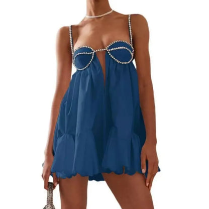 Women's Rhinestone Trim Spaghetti Strap Mini Dress
