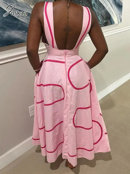Wholesale Women's Stripe Sleeveless Maxi Dress Pink – Side View