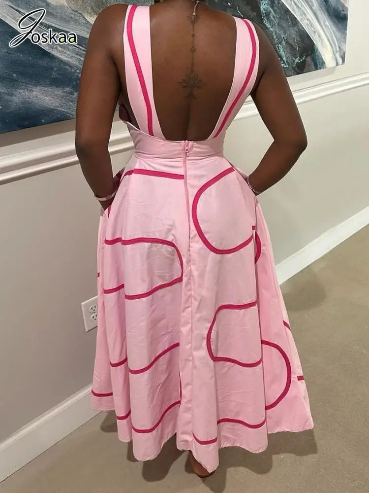 Wholesale Women's Stripe Sleeveless Maxi Dress Pink – Side View