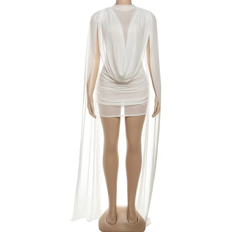 Women's Mesh Bodycon Fall Ribbons Irregular Mini Dress