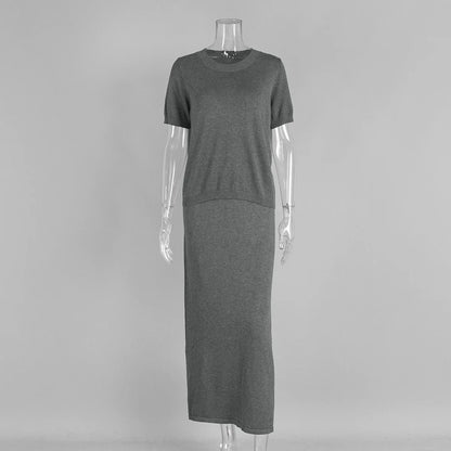 Women's Knit Short Sleeve Maxi Two Piece Set