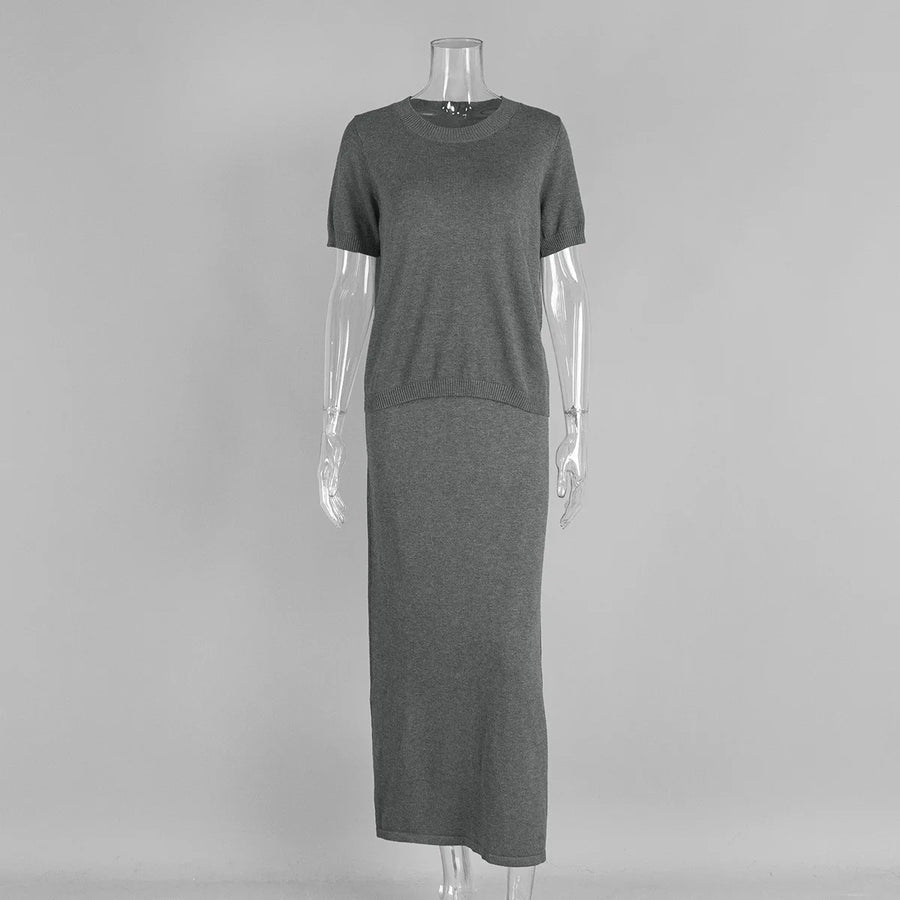 Women's Knit Short Sleeve Maxi Two Piece Set
