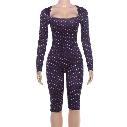 Women's Polka Dot Long Sleeve Sleeveless Bodycon Romper - Additional View 10