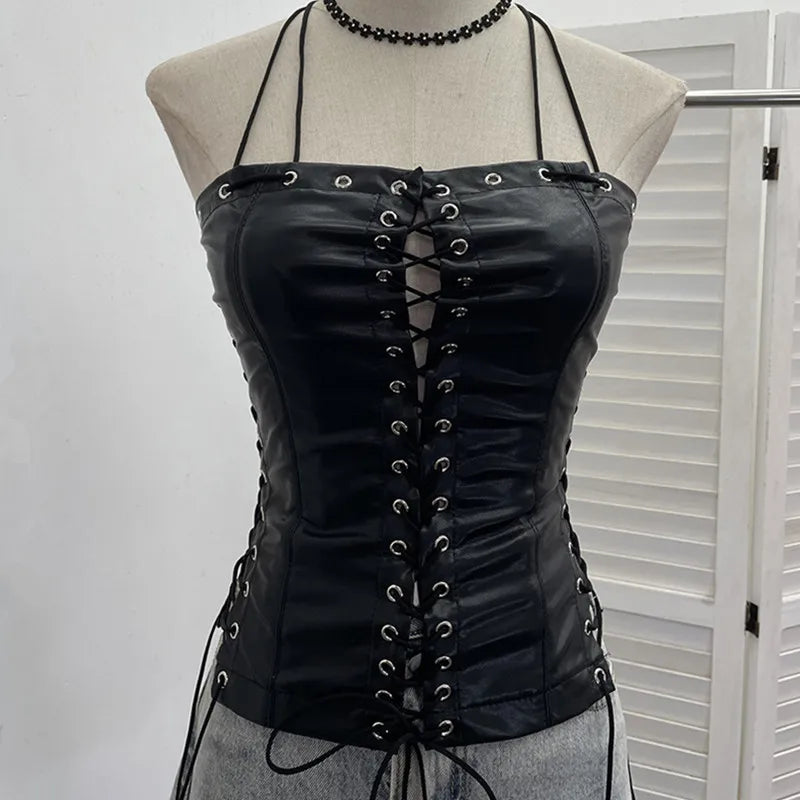 Women's Faux Leather Crop Mini Two Piece Set