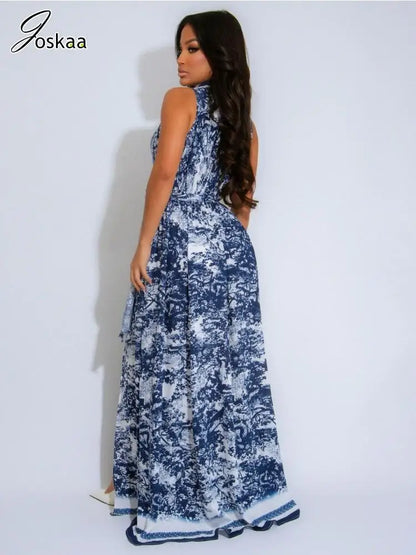 Women's Floral Print Sleeveless Maxi Bikini Set Black – Front View