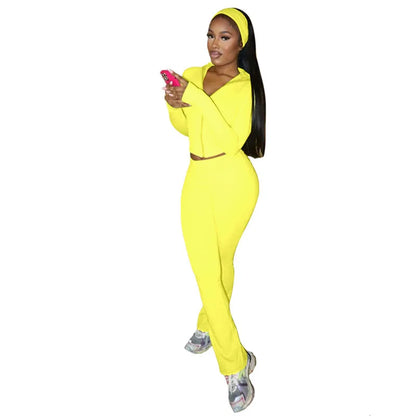 Women's Long Sleeve Flare Zip Two Piece Set