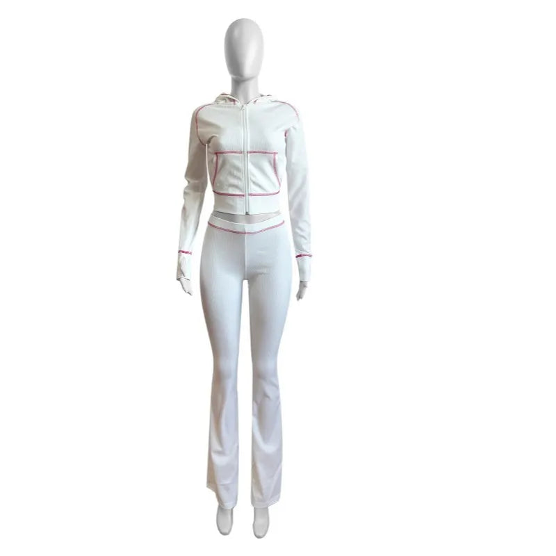 Women's Long Sleeve Flare Hooded Two Piece Set