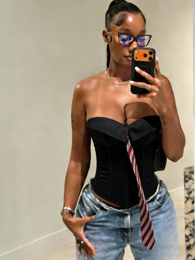 Women's Lace Satin Crop Bodycon Spice Girl Top