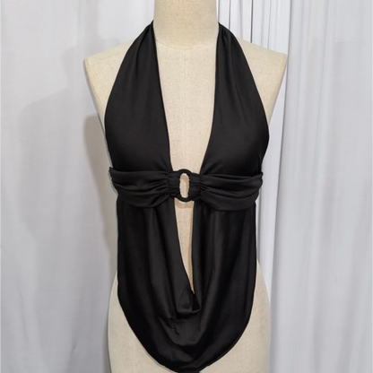 Women's Lace Backless Halter Lace-up Vests Deep Top