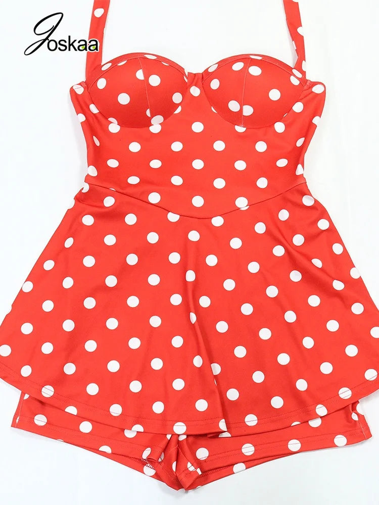 Women's Polka Dot Backless Halter Sleeveless Romper - Model Wearing Style