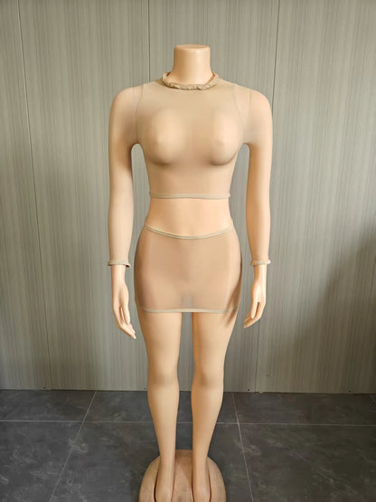Women's Long Sleeve Crop Mini Two Piece Set