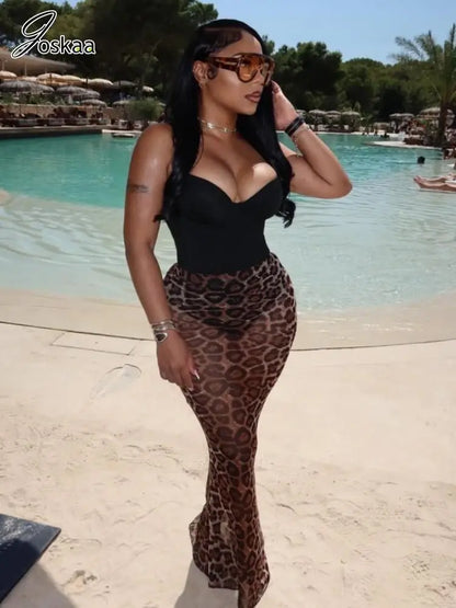 Women's Leopard Print Two Piece Black Bikini Set – Women's Fashion Wholesale – Front View