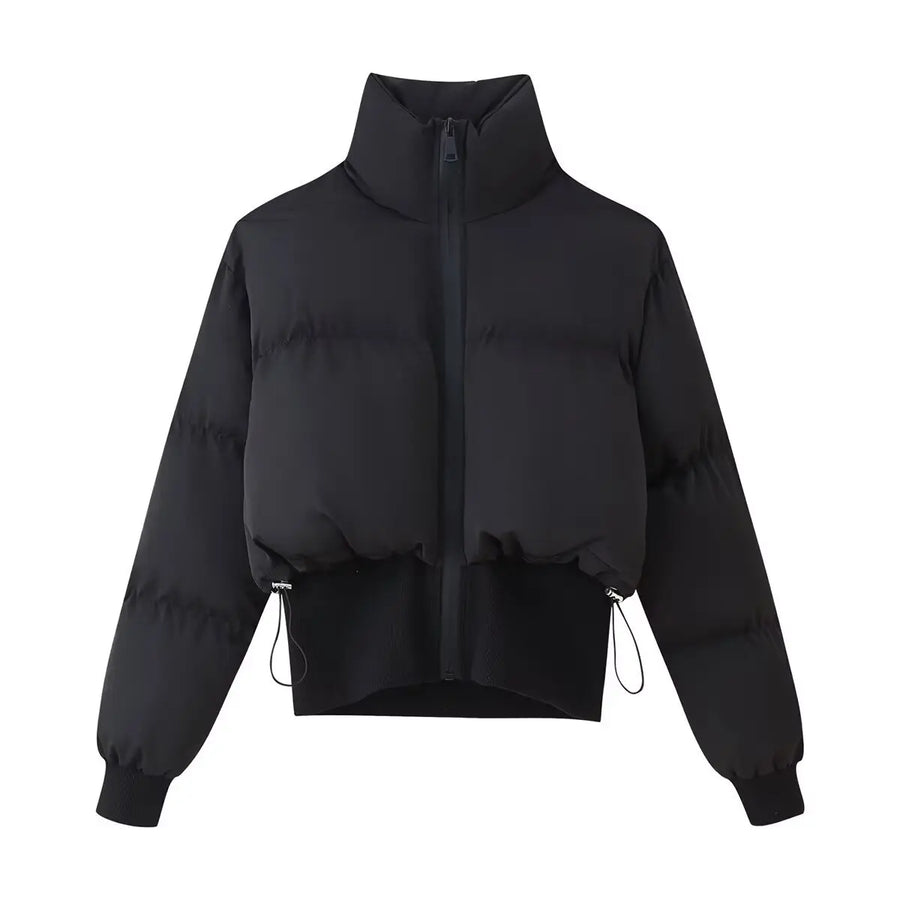Women's Long Sleeve Zip Black Puffer Jacket