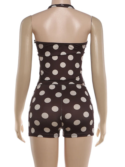 Joskaa Polka Dot Backless Halter Crop Two Piece Set - two piece set image 4