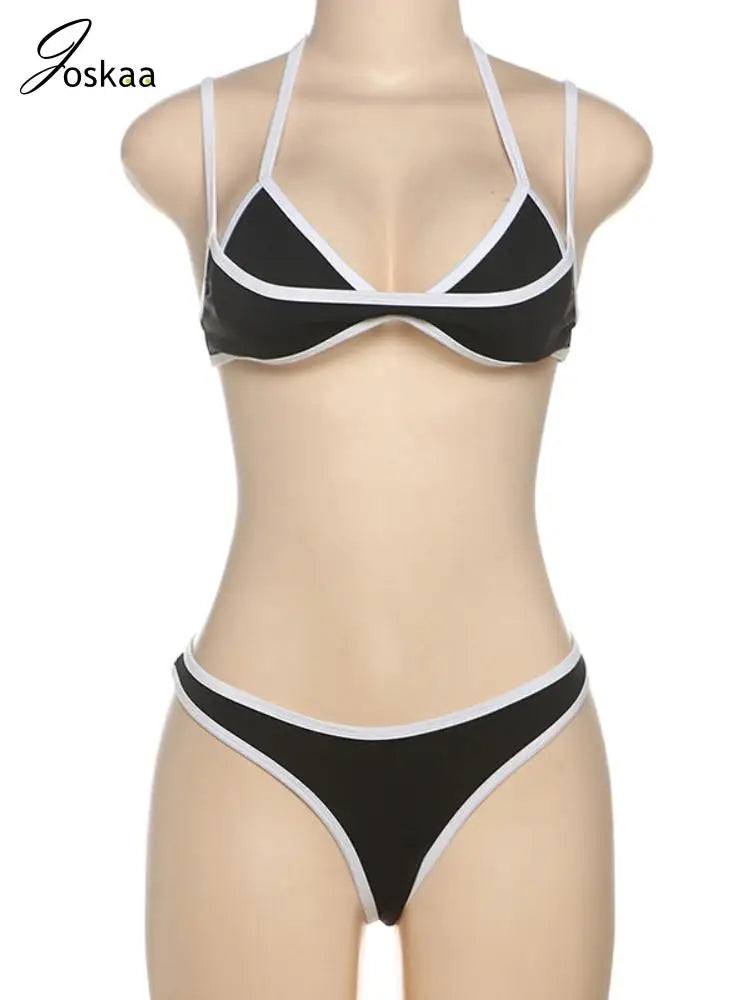 Women's Swimwear Patchwork Piece Bikini Set Black – Back View