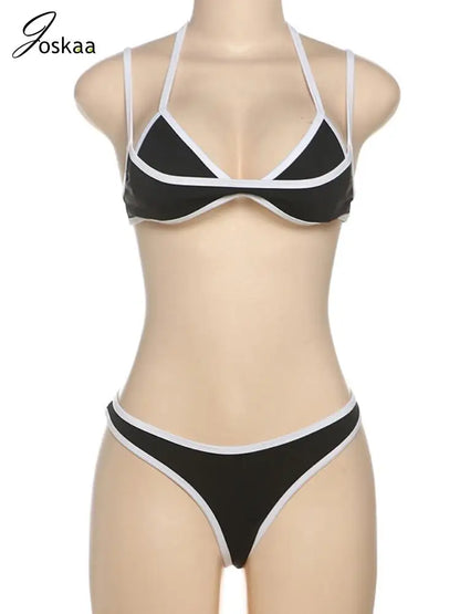 Women's Swimwear Patchwork Piece Bikini Set Black – Back View