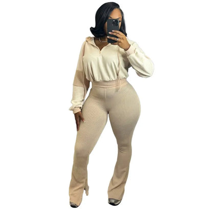 Women's Long Sleeve Flare Hooded Two Piece Set