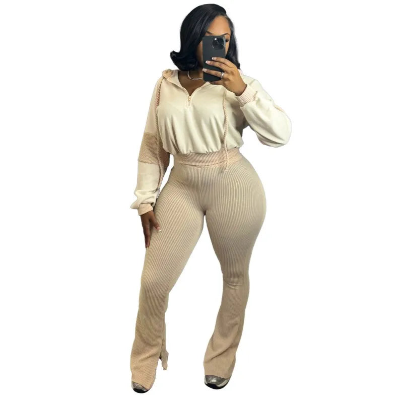 Women's Long Sleeve Flare Hooded Two Piece Set