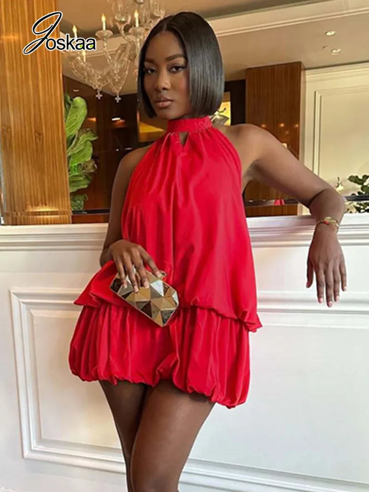 Women's Backless Halter Sleeveless Mini Dress Red – Side View