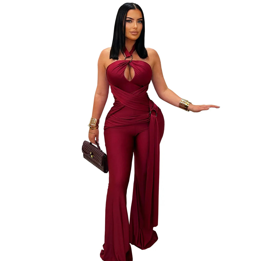 Women's Lace Ruched Backless Cutout Romper