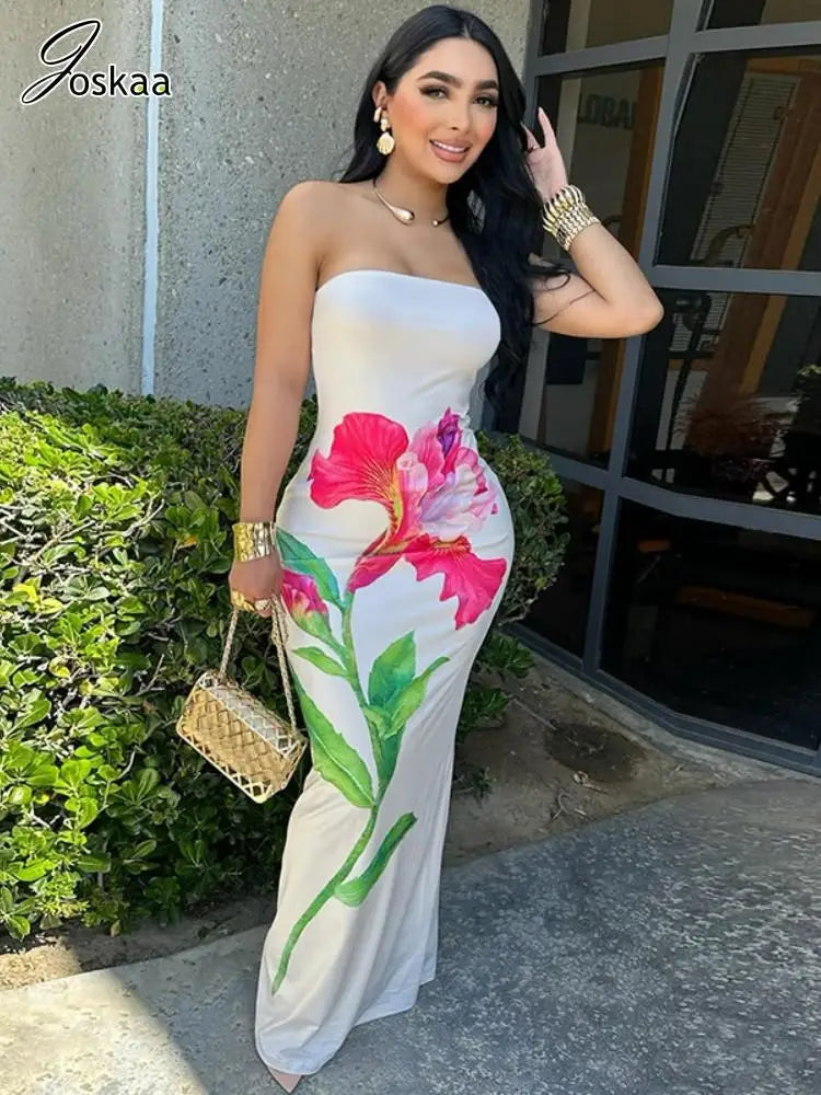 Women's Floral Print Backless Strapless Bikini Set White – Front View