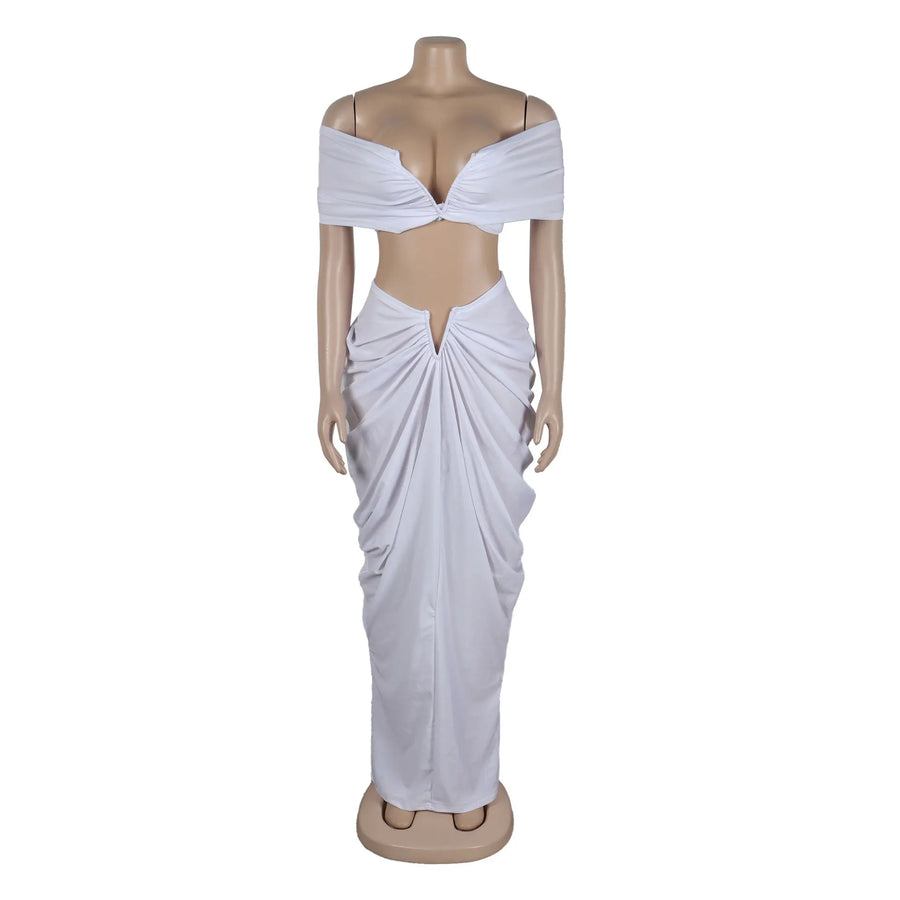 Women's Ruched Maxi Elegant Wrap Chest Two Piece Set