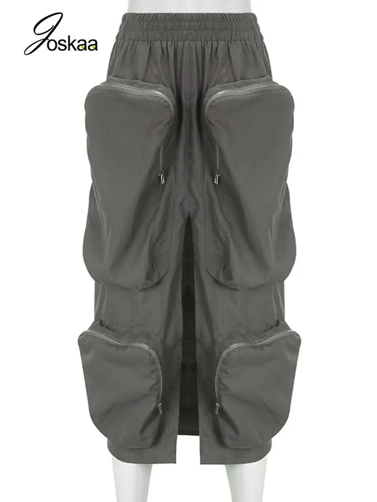 Women's High Waist Zip Harajuku Cargo Skirt brown – Back View